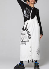 Vestido vaquero de patchwork naranja con hombros descubiertos